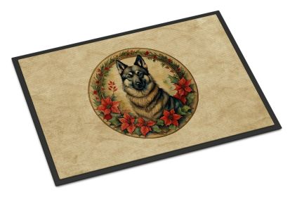 Norwegian Elkhound Christmas Flowers Doormat Front Door Mat Indoor Outdoor Rugs for Entryway, Non Slip Washable Low Pile, 24H X 36W