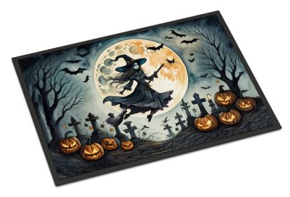 Flying Witch Spooky Halloween Doormat Front Door Mat Indoor Outdoor Rugs for Entryway, Non Slip Washable Low Pile, 24H X 36W