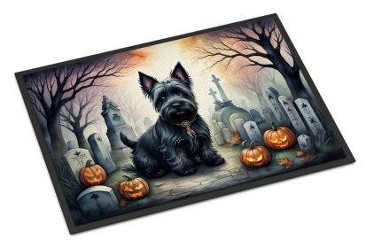 Scottish Terrier Spooky Halloween Doormat Front Door Mat Indoor Outdoor Rugs for Entryway, Non Slip Washable Low Pile, 24H X 36W