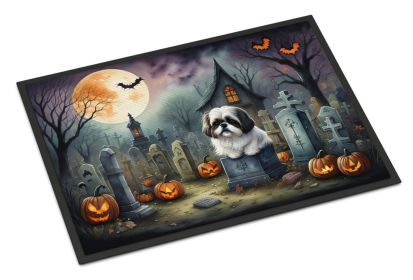Shih Tzu Spooky Halloween Doormat Front Door Mat Indoor Outdoor Rugs for Entryway, Non Slip Washable Low Pile, 24H X 36W