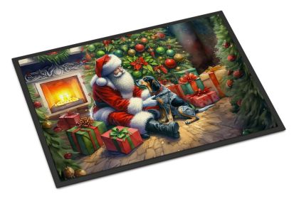 Bluetick Hound and Santa Claus Doormat Front Door Mat Indoor Outdoor Rugs for Entryway, Non Slip Washable Low Pile, 24H X 36W