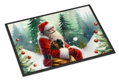 Mastiff and Santa Claus Doormat Front Door Mat Indoor Outdoor Rugs for Entryway, Non Slip Washable Low Pile, 24H X 36W