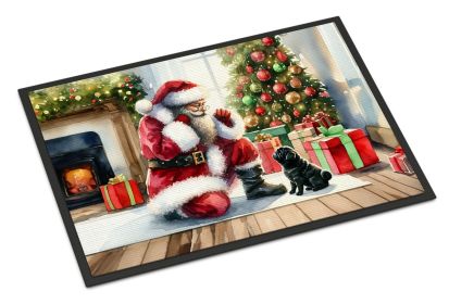 Black Pug and Santa Claus Doormat Front Door Mat Indoor Outdoor Rugs for Entryway, Non Slip Washable Low Pile, 24H X 36W