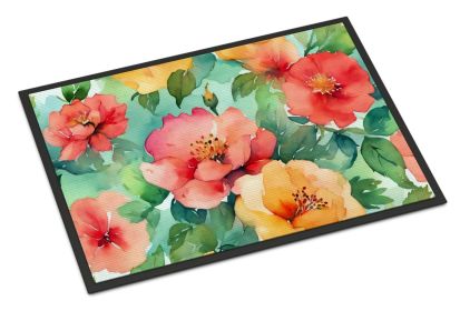 Georgia Cherokee Rose in Watercolor Doormat Front Door Mat Indoor Outdoor Rugs for Entryway, Non Slip Washable Low Pile, 24H X 36W