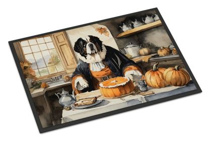 Saint Bernard Fall Kitchen Pumpkins Doormat Front Door Mat Indoor Outdoor Rugs for Entryway, Non Slip Washable Low Pile, 24H X 36W