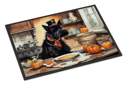 Scottish Terrier Fall Kitchen Pumpkins Doormat Front Door Mat Indoor Outdoor Rugs for Entryway, Non Slip Washable Low Pile, 24H X 36W
