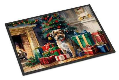 Border Terrier Cozy Christmas Doormat Front Door Mat Indoor Outdoor Rugs for Entryway, Non Slip Washable Low Pile, 24H X 36W