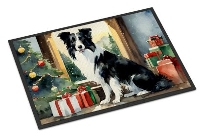 Border Collie Cozy Christmas Doormat Front Door Mat Indoor Outdoor Rugs for Entryway, Non Slip Washable Low Pile, 24H X 36W
