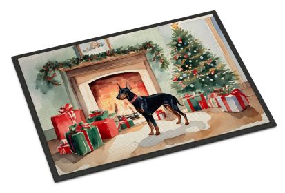 Doberman Pinscher Cozy Christmas Doormat Front Door Mat Indoor Outdoor Rugs for Entryway, Non Slip Washable Low Pile, 24H X 36W