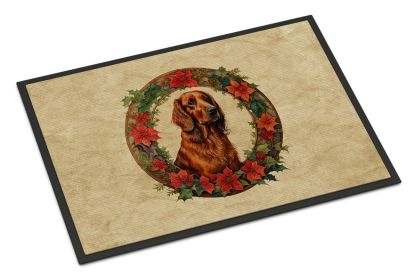 Irish Setter Christmas Flowers Doormat Front Door Mat Indoor Outdoor Rugs for Entryway, Non Slip Washable Low Pile, 24H X 36W