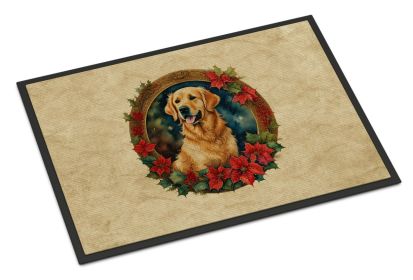 Golden Retriever Christmas Flowers Doormat Front Door Mat Indoor Outdoor Rugs for Entryway, Non Slip Washable Low Pile, 24H X 36W