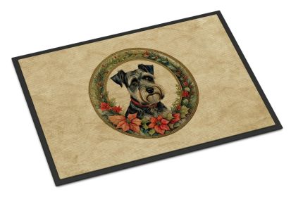 Schnauzer Christmas Flowers Doormat Front Door Mat Indoor Outdoor Rugs for Entryway, Non Slip Washable Low Pile, 24H X 36W