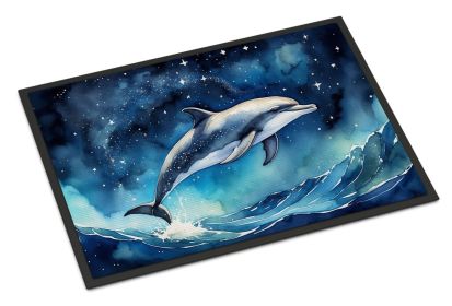 Dolphin in a Starry Sea Doormat Front Door Mat Indoor Outdoor Rugs for Entryway, Non Slip Washable Low Pile, 24H X 36W (Default: Default)