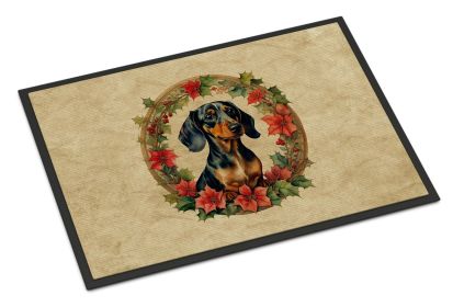 Dachshund Christmas Flowers Doormat Front Door Mat Indoor Outdoor Rugs for Entryway, Non Slip Washable Low Pile, 24H X 36W (Default: Default)