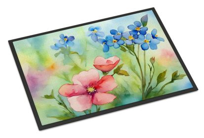 Alaska Forget-me-nots in Watercolor Doormat Front Door Mat Indoor Outdoor Rugs for Entryway, Non Slip Washable Low Pile, 24H X 36W (Default: Default)