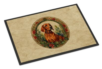 Red Redbone Coonhound Christmas Flowers Doormat Front Door Mat Indoor Outdoor Rugs for Entryway, Non Slip Washable Low Pile, 24H X 36W (Default: Default)